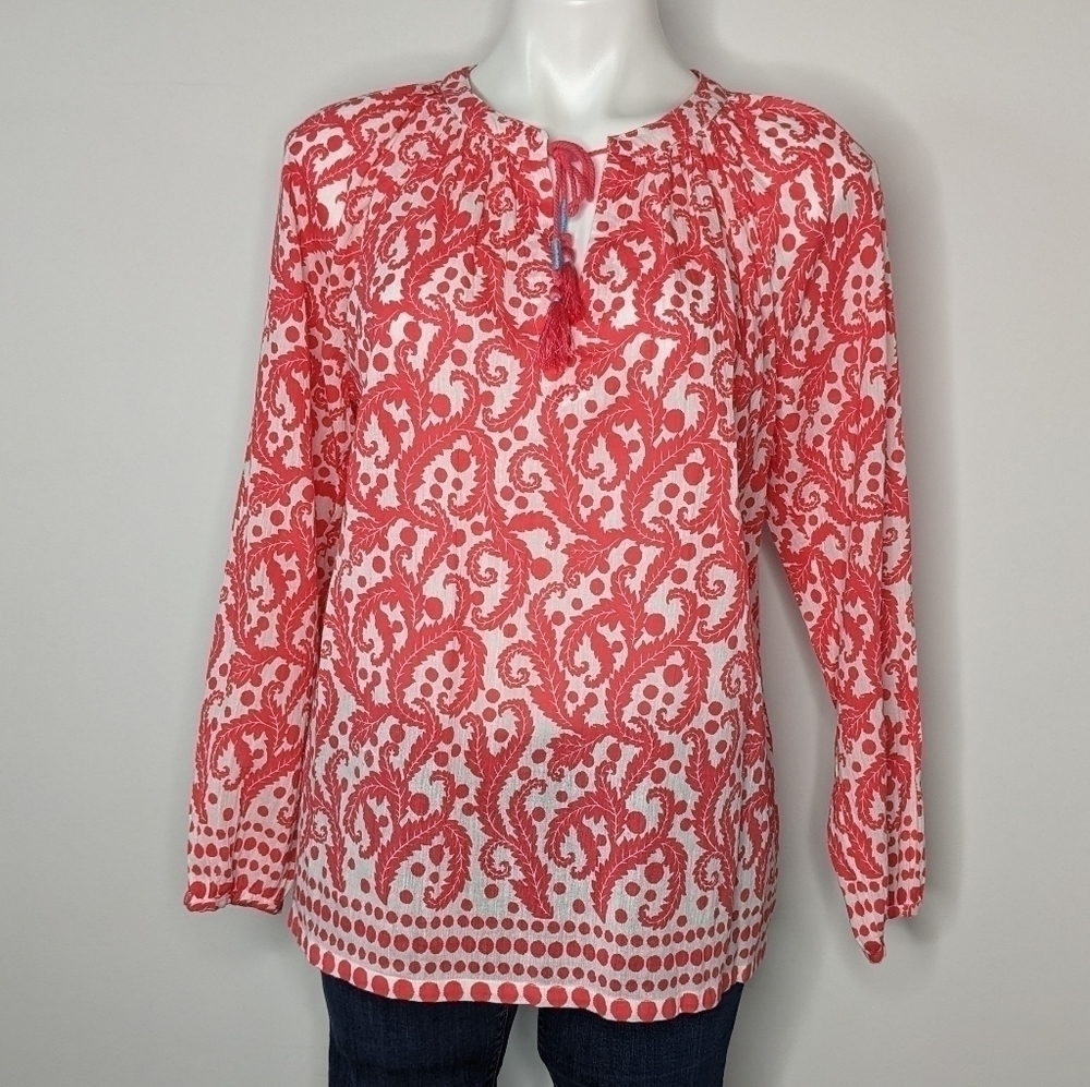 Boden red white foliage tassel tie tunic top 10